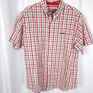 VTG Chaps Ralph Lauren Plaid Button Down Shirt Men's Large Red Short Sleeve